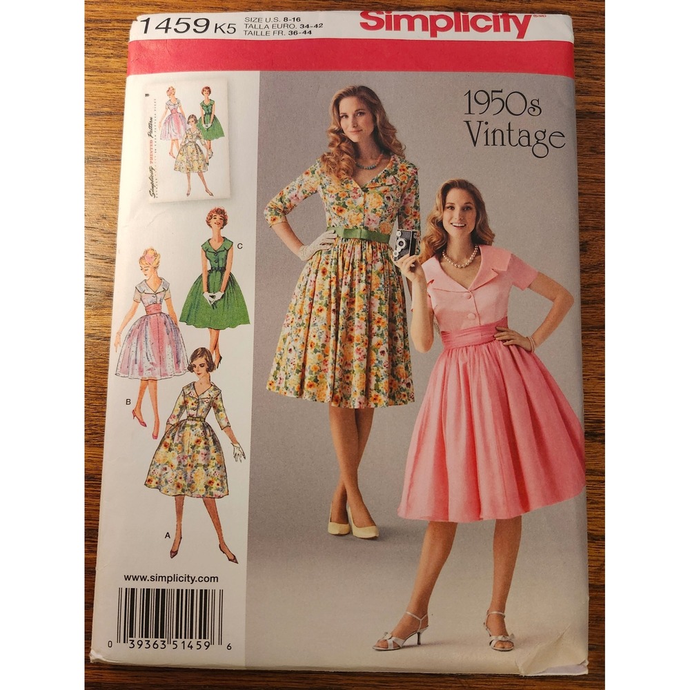 Simplicity 1459 1950s Vintage Reproduction Dress Sewing Pattern Size 8-16 Uncut